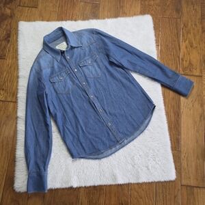 Ginew Native Americana Pearl Snap Shirt Men's Small Long Sleeve Blue Chambray